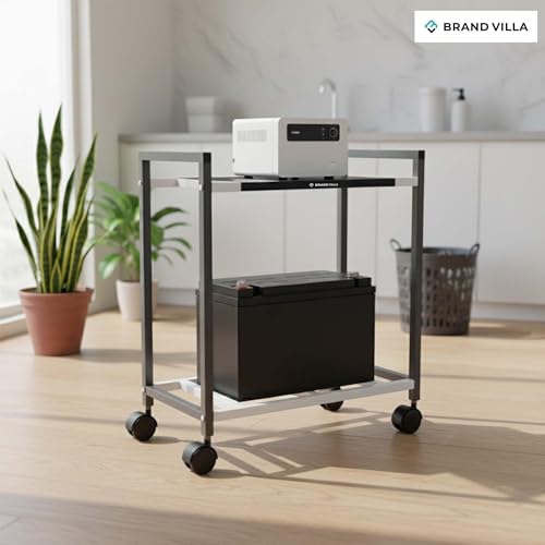Image of BRAND VILLA Heavy Duty Metal Inverter Trolley Stand with 360 Rotating Lockable Wheels | Battery & Inverter Stand | Movable Rust Proof Iron Trolley for Home & Office