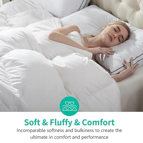 APSMILE King Size Luxury 100% Organic Cotton All Season Down Feather Fibers Comforter, Extra Fluffy Medium Warmth Duvet Insert(106x90, Ivory White)