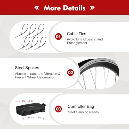 Electric Bike Conversion Kit Fit 20 inch Bike, Rear Wheel Electric Bike Kit,48V 1000W Ebike Conversion Kit Cycling Hub Motor with Brushless Controller LED Display - Image 4