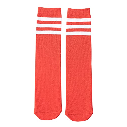 Doovid Soccer Socks Toddler Boys Girls Three Stripes Knee High Tube Socks Kids Uniform Cotton Sports Socks Orange White #TOP3