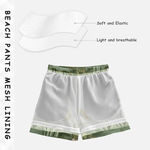 Pigsaly Boys' Swim Board Shorts Watercolor Green Cacti Cute Llama Alpacas Boy's Swim Trunks Kids Swimwear S4