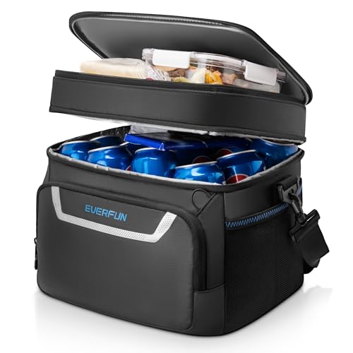 EVERFUN Small Cooler Bag 24 Can Insulated Lunch Box Double Deck Soft Leak-Proof Waterproof Collapsible Ice Chest for Men Women Work Travel Car Trip Picnic Beach, Black