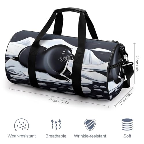 Seals on Ice Gym Bag for Men Women, Sturdy Oxford Cloth Travel Bags with Removable Shoulder Strap, Waterproof Duffel Bag for Fitness, Travel, Yoga2