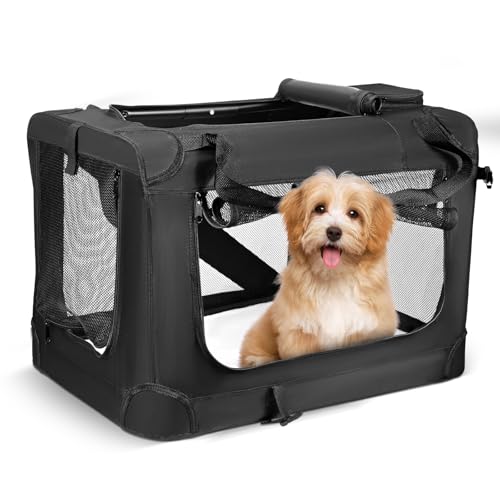 Hundebox faltbar, Faltbare hundetransportbox mit Kissen, transportbox Katze, Fünfseitiges, atmungsaktives Mesh-Design, Die Matte ist maschinenwaschbar, Für Hunde und Katzen, 60×42×42 cm