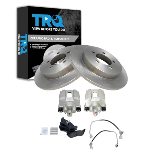 Image of TRQ Rear Brake Pad and Rotor Set Ceramic Calipers Compatible with 2002-2005 Ford Explorer Mercury Mountaineer