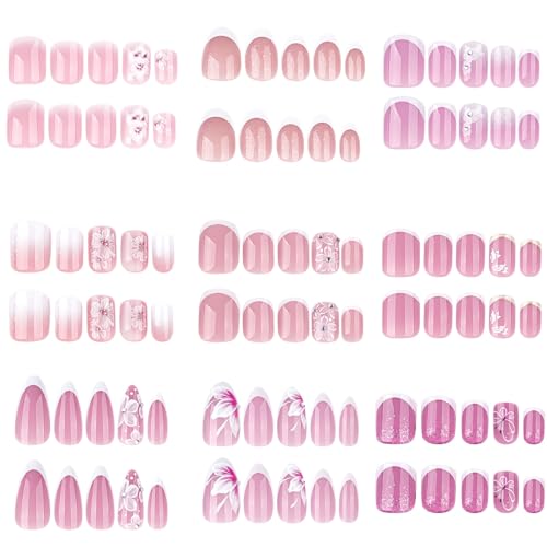 Faux ongles à pression courts blancs de style french manucure avec colle forte