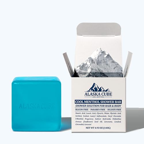 Alaskacube Cool Menthol Shower Bath Body Soap Bar Cleanser Cooling Effect Rich Foam Body Wash Shampoo Deodorant for Face and Body 3% Menthol 4.93oz Perfect For Men Women Smell Best Refreshing