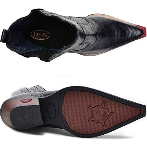 Bota Texana Masculina Country Botina Bico Fino Couro Jacaré Cor:Preto;Tamanho:41