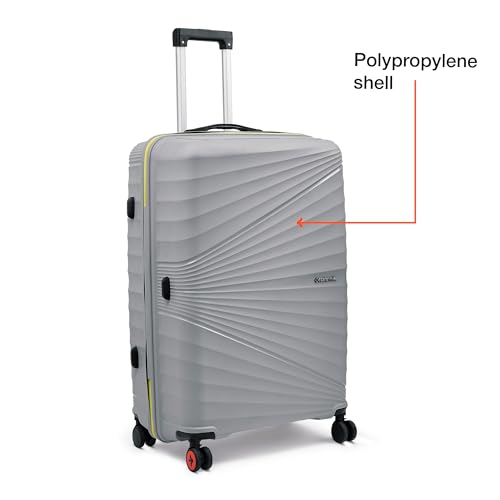 Image of Nasher Miles Golden Gate Hard-Sided Polypropylene Check-in Luggage 28 inch | 75cm | 8 Wheels Large Trolley Bag for Travel | Suitcase (Grey & Yellow)