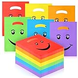 Geyee 300 Pieces Smile Face Gift Bags 6' x 8' Plastic Party Favors Goodie Treat Bags Bulk with Handle for Kids Birthday Party Classroom School Supplies(Multicolor)