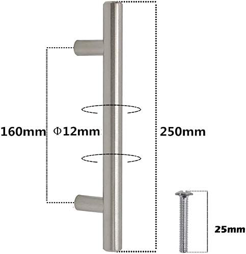 20 x Brushed Steel Kitchen Cabinet Handles T-Bar Bar Kitchen Door Handles Stainless Steel, Diameter 12mm(Hole Centres: 160 mm) - Image 3