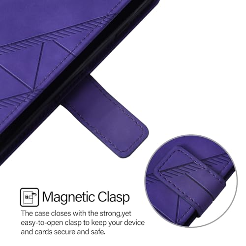 MRRSIWEI Capa carteira para Samsung Galaxy A06 com suporte para cartão, capa flip magnética à prova de choque de couro sintético PU com suporte para alça de pulso para Samsung Galaxy A06. Suporte roxo