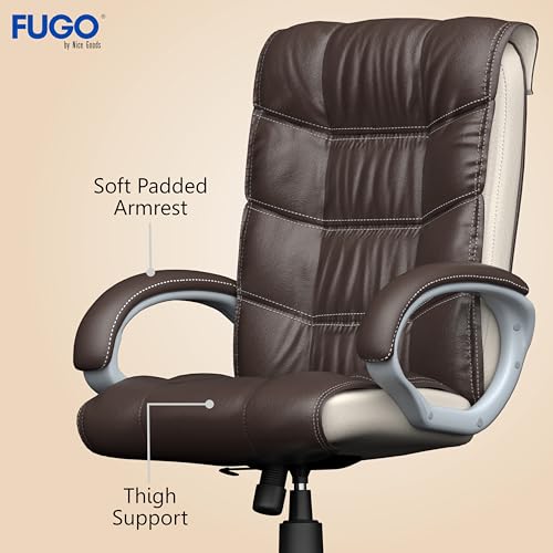 Image of FUGO FG10C Orthopaedic Office Chair, Adjustable Height, Tilting Mechanism, Heavy Duty Metal Base, Dual Nylon Casters, Comfortable Desk Chair for Work, 3 Years Warranty (Brown and White)