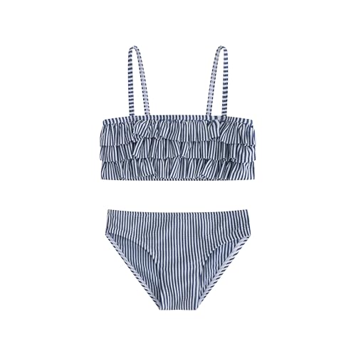 Image of LIZENS Girls Two Piece Striped Bikini Set Swimwear Flounce Ruffle Trim 2-12Years Beach Bathing Swimsuit