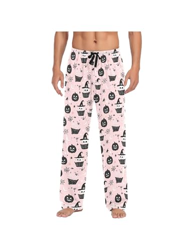 ZZKKO Pajamas Pants for Men Abstract Wacky Skeleton Pumpkins Men's Pajama Bottoms 100% Cotton PJ Pants for Mens S