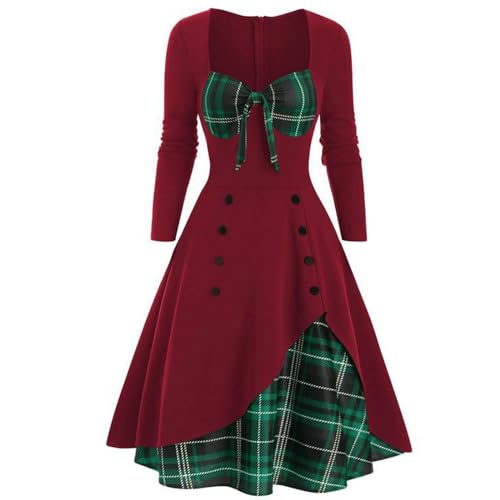 Amazon.com: GuliriFei Women Christmas Midi Dress Sweetheart Neckline A-line Dress  Big Swing Long Sleeve Red Green Plaid Patchwork Dress (Burgundy, XXL) :  Clothing, Shoes & Jewelry