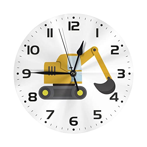 Cute Excavator Kids Wall Clock 10 Inch Silent Non Ticking Easy to Read Children's Wall Clock Boys Girls Decorative for Kids Room Classrooms Playrooms Nursery Room