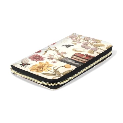 Long Wallets Leather Bifold Wallet for Women Flower Book with Zipper Credit Card Holder Large Capacity4