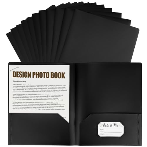 LIOOBO 12個 レターフォルダー 軽量薄型 ダブルポケット 名刺スロット付き 書類整理用ファイルホルダー ブラック オフィス 学校用