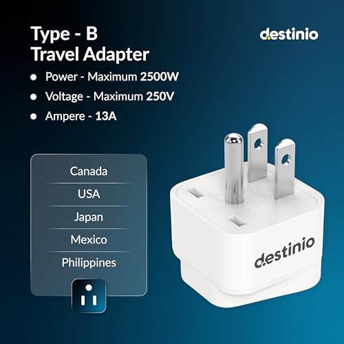 Image of Destinio India to USA Converter Plug for Travel - Universal Type B Adapter for Canada Japan & More | Indian Pin Compatible Charger Connector for Laptop Mobile | CE Certified RoHS Compliant (Pack of 2)