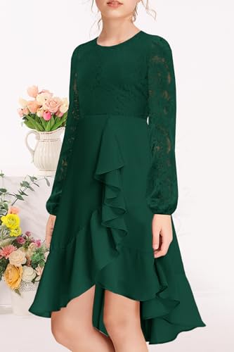 MITILLY Girls Lace Flower Ruffle Dress Long Sleeve Chiffon A Line High Low Junior Bridesmaid Dresses for Wedding Party3