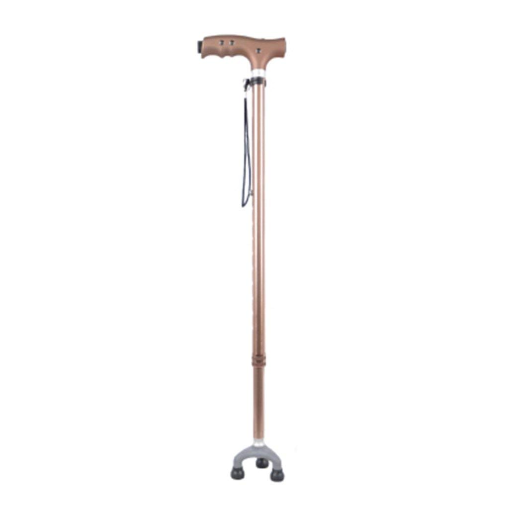 Bastón para Caminar, muleta para Ancianos, telescópico, Estable, Antideslizante, Ligero, Ajustable en Altura con 3 pies móviles y luz LED marrón, Bastones para Hombres o