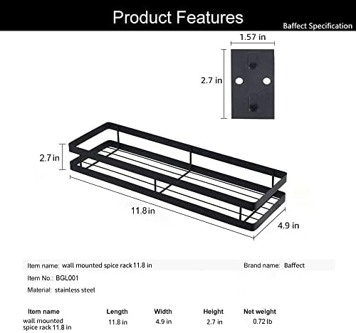 Baffect Spice Racks for Inside Cupboard Door, 2 Tier Hanging Stainless Steel Spice Racks Wall Mounted, Cupboard Spice Rack Organiser (30cm)