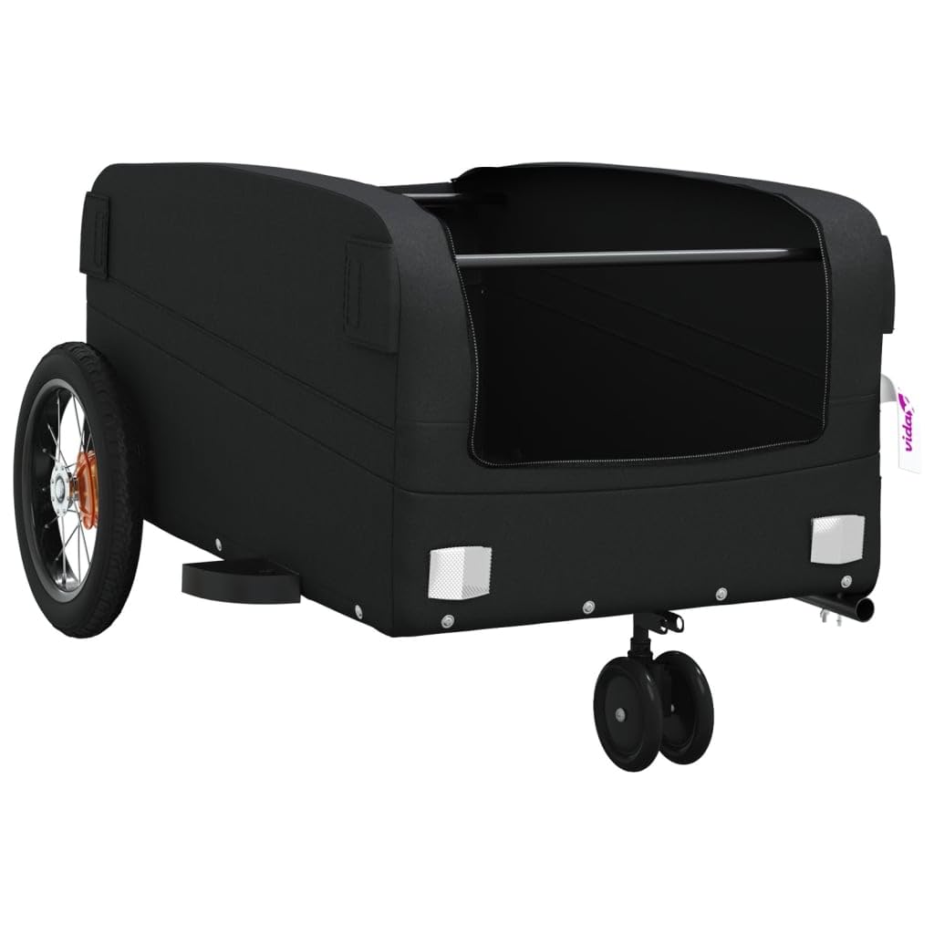 Remolque de bicicleta negro de hierro 30 kg de capacidad de carga, plegable con acoplamiento y barra de remolque, adecuado para niños, perros, equipaje, transporte al aire libre, ciclismo