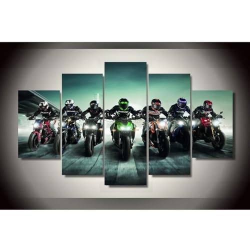 Tableau cuisine decoration murale moto 5 parties pour deco design