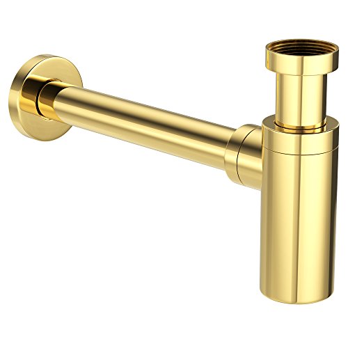 Preisvergleich Produktbild ATCO® Design Siphon Flaschensiphon Sifon Ablaufgarnitur Röhrensiphon Geruchsverschluss Waschbecken Waschtisch Ablauf rund 1 1 / 4" x 32 mm vergoldet gold
