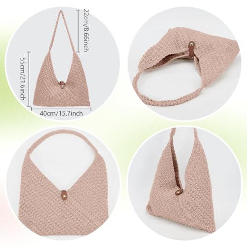 Image of ACRNIGHEET Crochet Beach Bag Kit for Beginners Khaki Tote Bag Knitting Kit with Yarn and Hook DIY Craft Kits Gift for Adults with Video Guide Tutorial