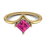 Gemsonclick Craeted-Pink Saphir Gelbgold Plattierter Ring Square-Shaped Princess Cut Einzigartiges Design Verlobungsantrag Schmuck 50