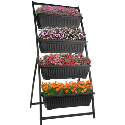 Raised Garden Beds - 4 Tier Vertical Garden Planter - Planters for Outdoor Plants - Gardening and Greenhouse Accessories by Pure Garden (Black)
