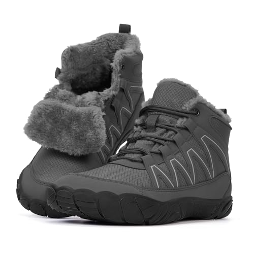 RUYI Winter Barfußschuhe Damen Herren Barfussschuhe Warm Gefüttert Winterschuhe Wasserabweisend Traillaufschuhe Bequem Winterstiefel mit Breite Zehenbox