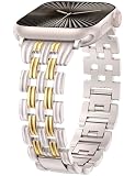 Minyee Compatible con Apple Watch Band de 42/41/40/38/44/45/46/49 mm para mujer, elegante correa de diseño de tejido de cesta brillante para iWatch Series SE 10 9 8 7 6 5 4 3 2 1
