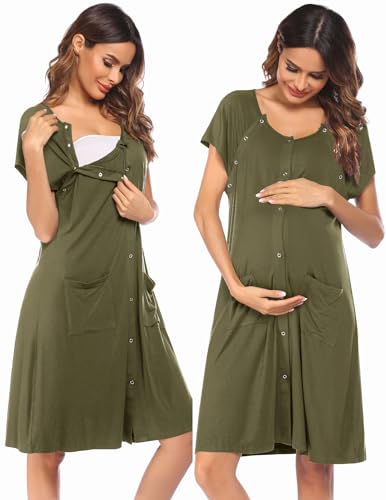 Image of Ekouaer 3 in 1 Labor/Delivery/Hospital Gown Nursing Dress Maternity Nightgown Sleepwear for Breastfeeding with Button S-XXL