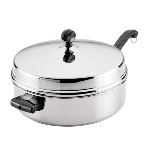 Image of Farberware Classic Series Anniversary Edition Stainless Steel Saute Pan and Lid with Helper Handle, Induction Suitable, 6 Quart Jumbo Cooker, Metal Utensil Safe - Stainless Steel