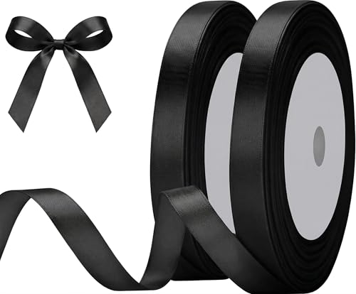 10mm Black Ribbon Yiduohua 22M Ribbons for Gift Wrapping 2Pcs Gift Wrap Ribbons for Crafting Halloween & Christmas Wedding & Valentines Day Decoration