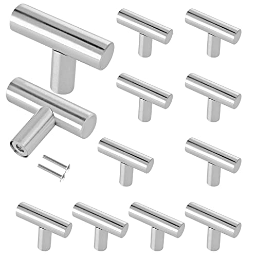 Cjueiom 12 Pack Brushed Nickel Cupboard Knobs & Pull Handles, 50mm Length T Bar