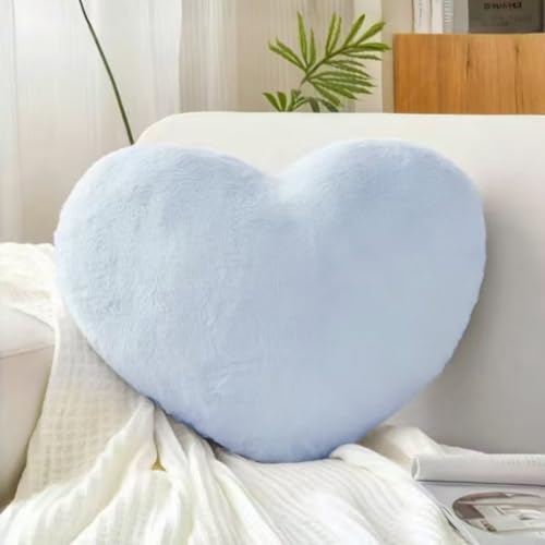 Prettybuy Heart Pillow, 9.8" x 11.8" Sky Blue Heart Decorative Throw Pillow for Bed Couch Cute Faux Rabbit Fur Love Heart Pillows Cushion for Sofa Chair Living Room Valentine's Day Home Decorations