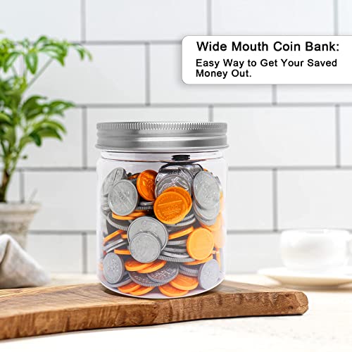Mczcent 4-Pack Small Clear Plastic Transparent Coin Tips Piggy Banks (16oz), Silver Slotted Lids, for Adults Teens, Kids & Girls Boys - Image 4