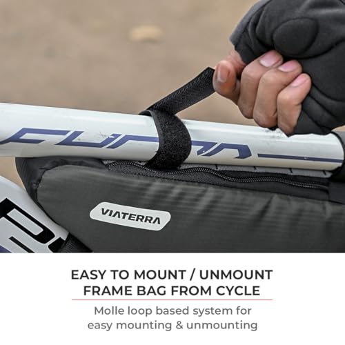 Image of ViaTerra Cycling Frame Bag | Convenient Access to Essentials | NO Interference with Pedaling or handling | Quick Installation (Grey)