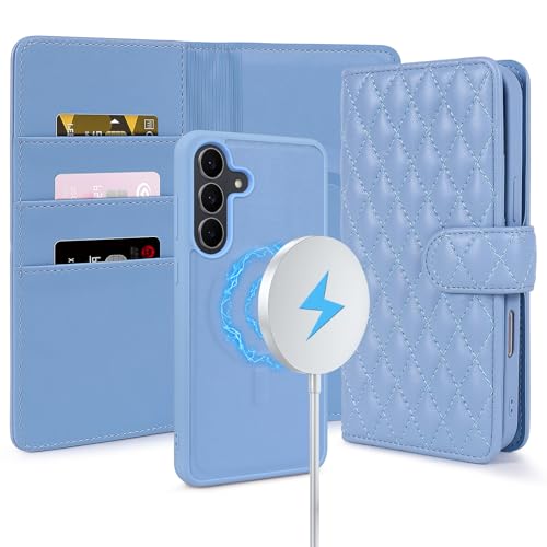 Harryshell for Samsung Galaxy S25 Ultra Detachable Wallet Case Magnetic Cover Compatible with Magsafe RFID Blocking Card Slots Holder Kickstand PU Leather Protective Case Men Women (Quilted Sky Blue) by Harryshell - Used condition - US$6.61