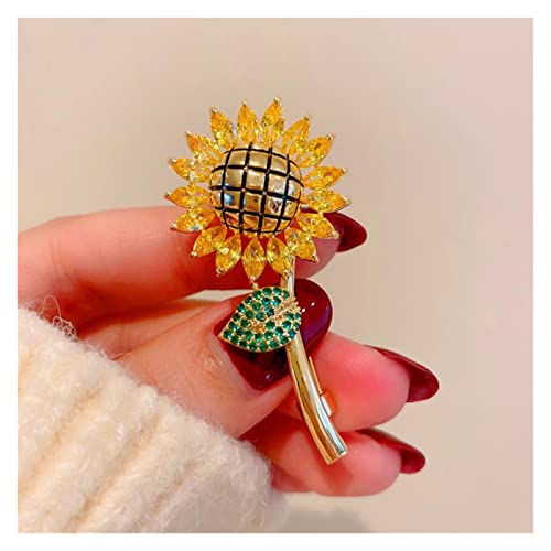 Broche tournesol en métal plaqué or et zircone cubique pour costume de femme