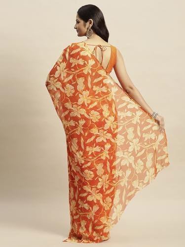 Image of RATAN Women's Chiffon Floral Printed Saree with Unstitched Blouse Piece
