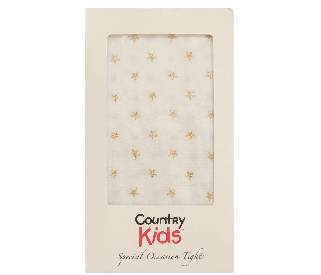 Country Kids Girl's Movie Star Tights Starred Tights, Off-White (Ivory/Gold Ivory), 9 Years (Manufacturer Size:9-11 years)