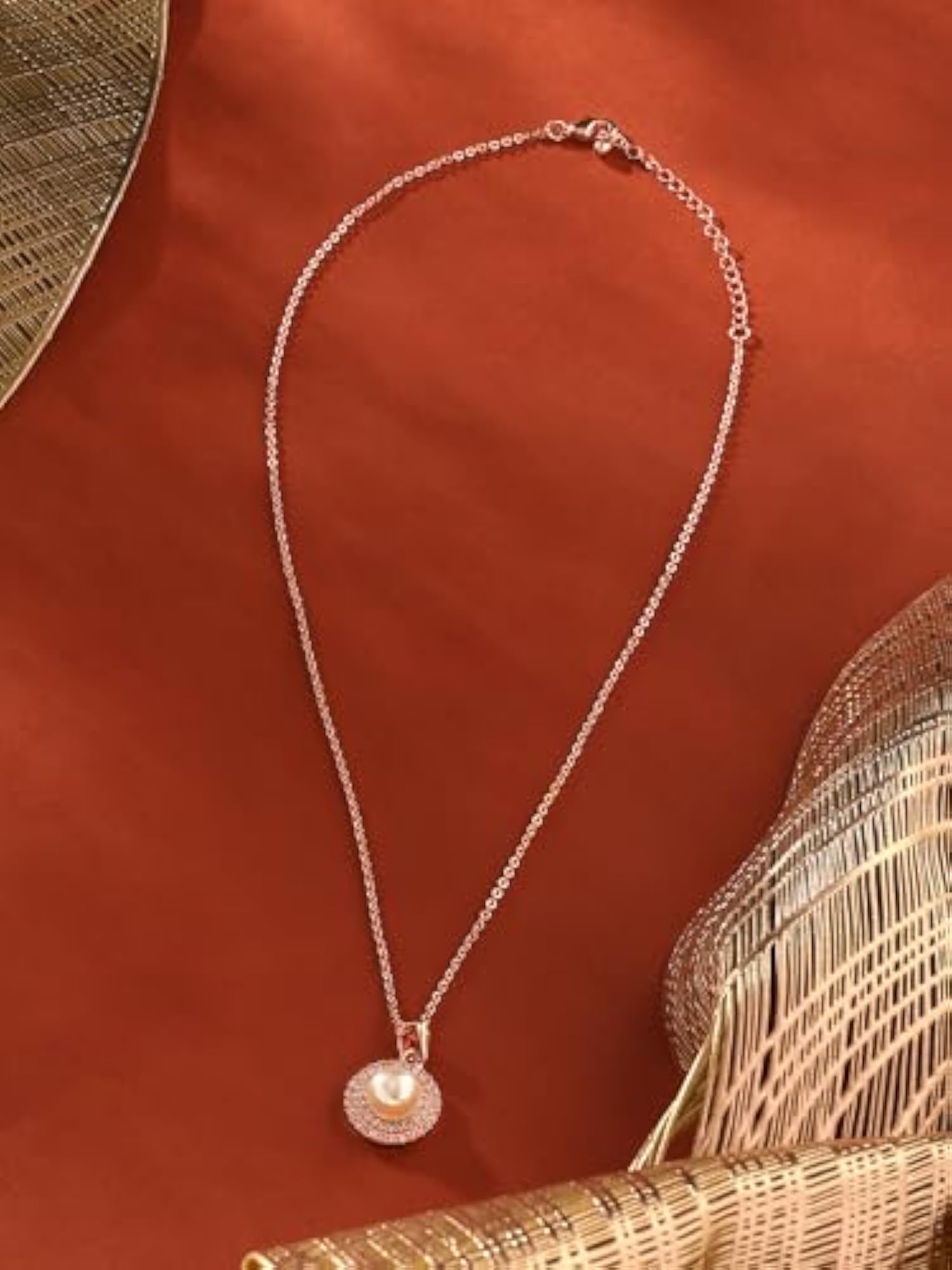Women's Dazzling Cubic Zirconia & Pearl Brass Pendant With Chain