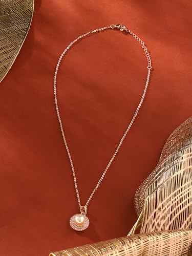 Women's Dazzling Cubic Zirconia & Pearl Brass Pendant With Chain
