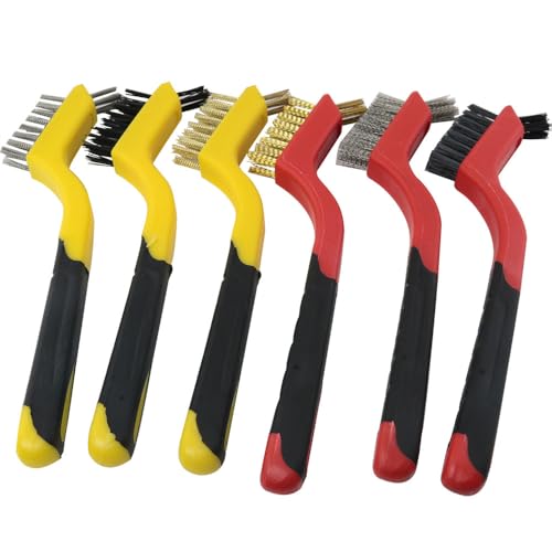 Image of 6PCS Wire Brush Wire Brush Set Plastic Handle Cleaning Brush Brass Stainless Steel Nylon Brush 7 inch Small Metal Wire Brush Automotive Dual Head Brush For Rust Cleaning