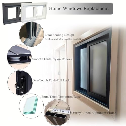 Ventana corredera horizontal de 32x14 de aluminio negro y vidrio templado 4